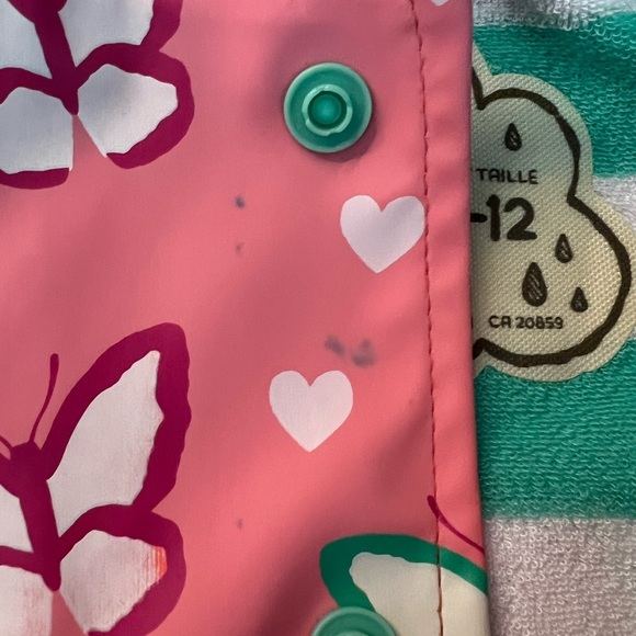 Hatley Green and Pink Baby Raincoat With Butterfly Pattern Size 9-12 Mos - Picture 6 of 10